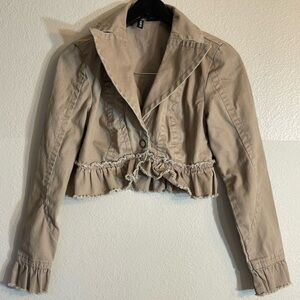Mixit Tan Ruffled cropped jacket with Bow Detail 100% cotton small